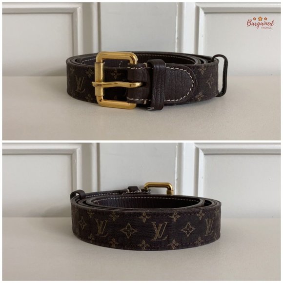 Authentic Louis Vuitton Brown Monogram Mini Lin Canvas Leather Buckle Belt 90/36 - Picture 3 of 13